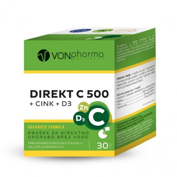 VonPharma Direkt C 500 + Cink + D3 prašak