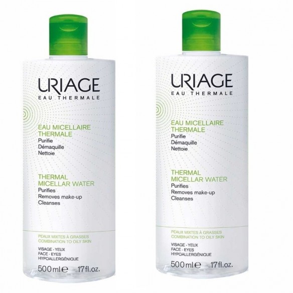 Uriage Termalna micelarna voda 2x500 ml za čišćenje mješovite/masne kože