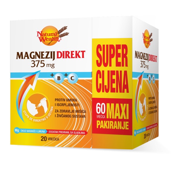 Natural Wealth Magnezij Direkt 375 mg + B + C Maxi pakiranje