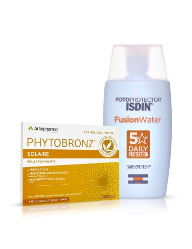 Arkopharma Phytobronz Solaire kapsule + ISDIN Fotoprotector Fusion Water SPF 50 krema
