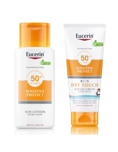 Eucerin Sun Sensitive Protect ekstra lagani losion SPF 50+ + Sensitive Protect Kids losion SPF 50+
