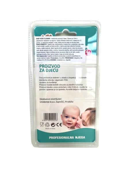Šprica s patentiranim nastavkom za nježno i sigurno čišćenje dječjih nosića