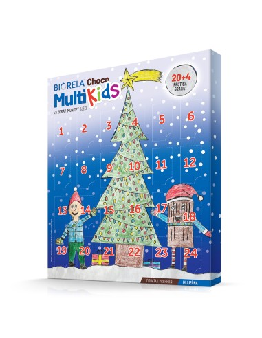 Biorela Choco Multi Kids čokoladice adventski kalendar 20+4 čokoladice gratis