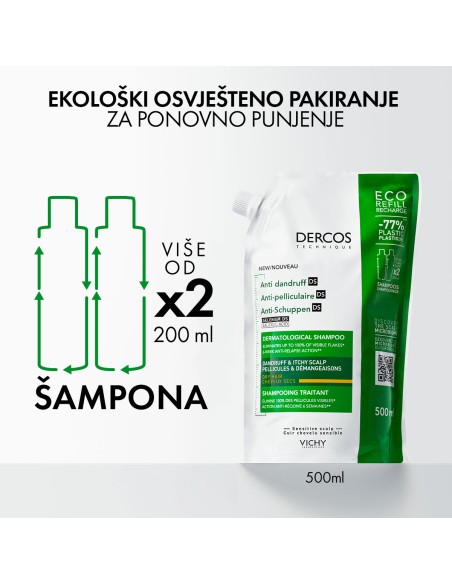 Vichy DERCOS šampon protiv prhuti za suho vlasište  + eko punjenje za suho vlasište