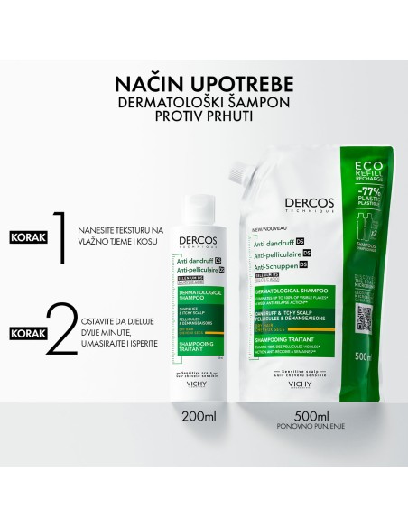 Vichy DERCOS šampon protiv prhuti za suho vlasište  + eko punjenje za suho vlasište