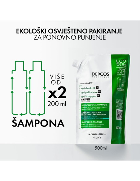 Vichy DERCOS šampon protiv prhuti za masno vlasište  + eko punjenje za masno vlasište