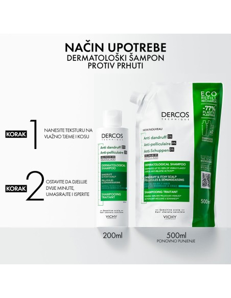 Vichy DERCOS šampon protiv prhuti za masno vlasište  + eko punjenje za masno vlasište