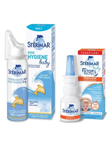 Sterimar Baby izotonična otopina prirodne morske vode + Stop and Protect prehlada i začepljen nos sprej Promo pakiranje