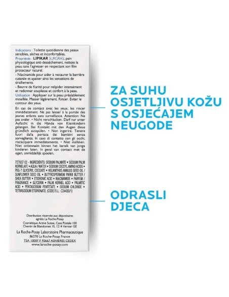 La Roche-Posay Lipikar Surgras Tvrdi sindet (sapun) za nadopunu lipida protiv nadraženosti i svrbeža, pogodno za djecu i odrasle La Roche-Posay Lipikar Surgras Tvrdi sindet (sapun) za nadopunu lipida protiv nadraženosti i svrbeža, pogodno za djecu i odrasle