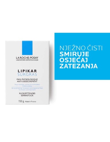 La Roche-Posay Lipikar Surgras Tvrdi sindet (sapun) za nadopunu lipida protiv nadraženosti i svrbeža, pogodno za djecu i odrasle