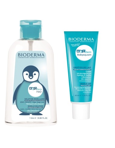 Bioderma ABCDerm Micelarna otopina za čišćenje kože 1000 ml + Babysquam krema za njegu kože tjemena