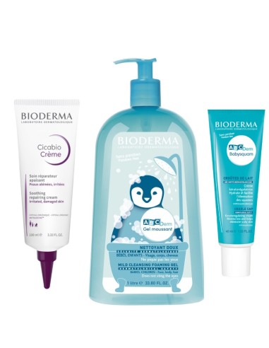 Bioderma Cicabio krema + ABCDerm Babysquam krema za njegu kože tjemena + ABCDerm Pjenušavi gel 1000 ml