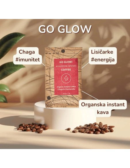 Mushroom Cups Go Glow organska instant kava s Chagom i Lisičarkama Mushroom Cups Go Glow organska instant kava s Chagom i Lisičarkama