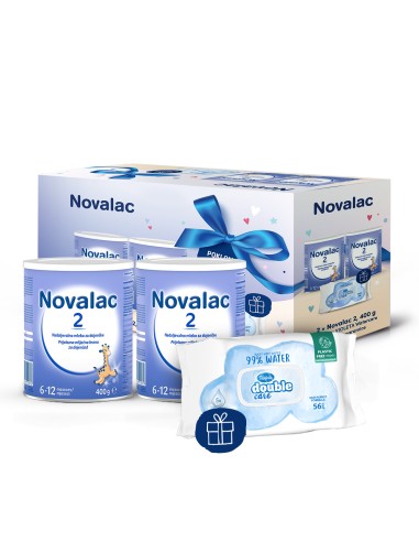 Novalac 2 početna mliječna hrana za dojenčad x 2 + vlažne maramice Promo pakiranje