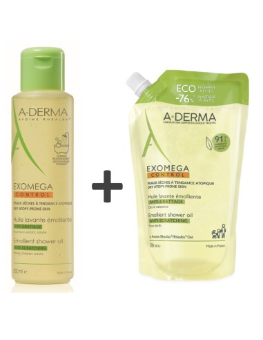 A-derma Exomega Control Emolijentno ulje za tuširanje 500 ml + Refill 500 ml Promo pakiranje