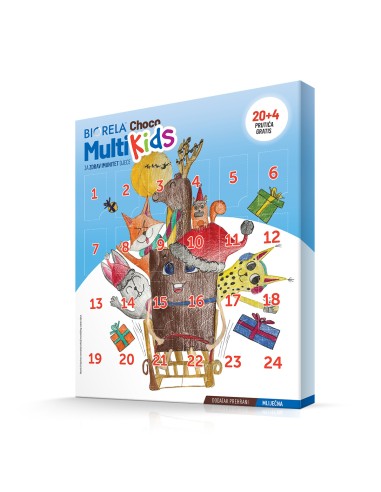 Biorela Choco Multi Kids čokoladice adventski kalendar 20+4 čokoladice gratis