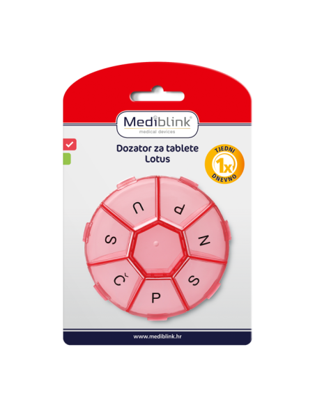 Mediblink Tjedni dozator za tablete Lotus 1x/dan crveni/zeleni M024/M025