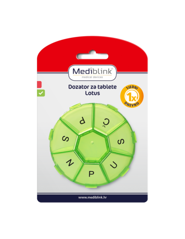 Mediblink Tjedni dozator za tablete Lotus 1x/dan crveni/zeleni M024/M025 Mediblink Tjedni dozator za tablete Lotus 1x/dan crveni/zeleni M024/M025