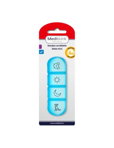 Mediblink Dnevni dozator za tablete Stela mini 4x/dan ljubičasti/plavi M030/M031 Mediblink Dnevni dozator za tablete Stela mini 4x/dan ljubičasti/plavi M030/M031