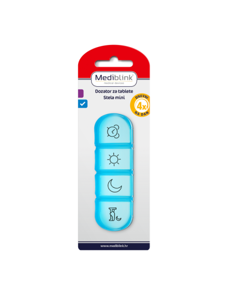 Mediblink Dnevni dozator za tablete Stela mini 4x/dan ljubičasti/plavi M030/M031 Mediblink Dnevni dozator za tablete Stela mini 4x/dan ljubičasti/plavi M030/M031
