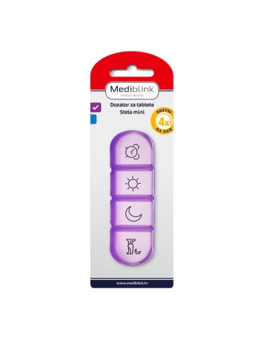 Mediblink Dnevni dozator za tablete Stela mini 4x/dan ljubičasti/plavi M030/M031 Mediblink Dnevni dozator za tablete Stela mini 4x/dan ljubičasti/plavi M030/M031