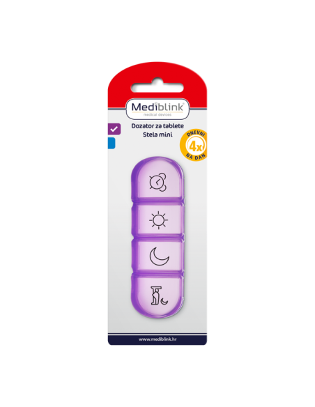 Mediblink Dnevni dozator za tablete Stela mini 4x/dan ljubičasti/plavi M030/M031 Mediblink Dnevni dozator za tablete Stela mini 4x/dan ljubičasti/plavi M030/M031