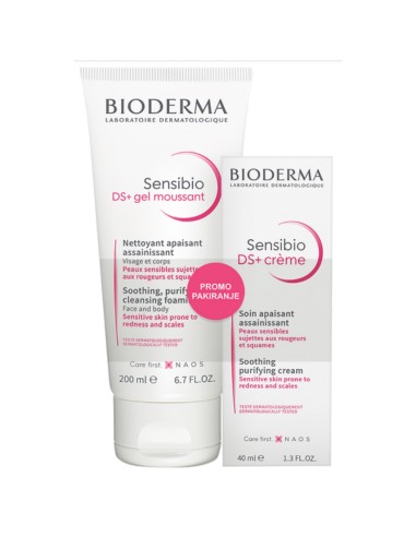 Bioderma Sensibio DS+ gel za čišćenje lica + umirujuća krema Promo pakiranje