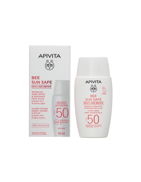 Apivita Bee Sun safe fluid za lice protiv mrlja & starenja spf50 Apivita Bee Sun safe fluid za lice protiv mrlja & starenja spf50