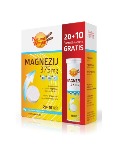 Natural Wealth Magnezij 375 MG + B1 + B6 + C šumeće tablete 20+10 PROMO