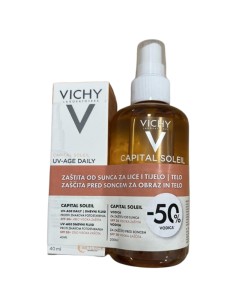 Vichy Capital Soleil UV-age Daily SPF50+ + Vichy Capital Soleil Vodica za zaštitu od sunca Promo pakiranje 2