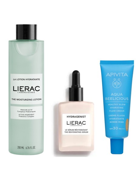 Lierac Hidratantni Losion + Lierac Hydragenist Hidratantni serum + Apivita Aqua Beelicious Hidratantna obojena krema sa SPF 30