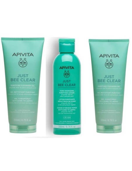Apivita Just Bee Clear gel za umivanje lica + Just Bee Clear losion + Just Bee Clear matirajuća hidratantna gel krema Apivita Just Bee Clear gel za umivanje lica + Just Bee Clear losion + Just Bee Clear matirajuća hidratantna gel krema