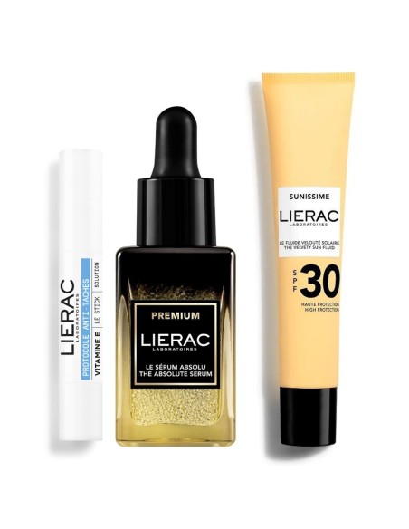 Lierac Tonirani korektivni stick protiv hiperpigmentacije SPF50 + Premium serum + Sunissime The Sun Velvet Fluid SPF 30