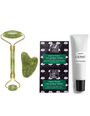 Beper Jade roller + Apivita Gentle eye make-up remover + Apivita EB eye mask ginkgo biloba