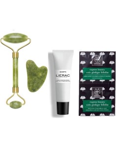 Lierac Diopticerne fluid protiv tamnih podočnjaka + Apivita EB eye mask ginkgo biloba + Beper Jade roller