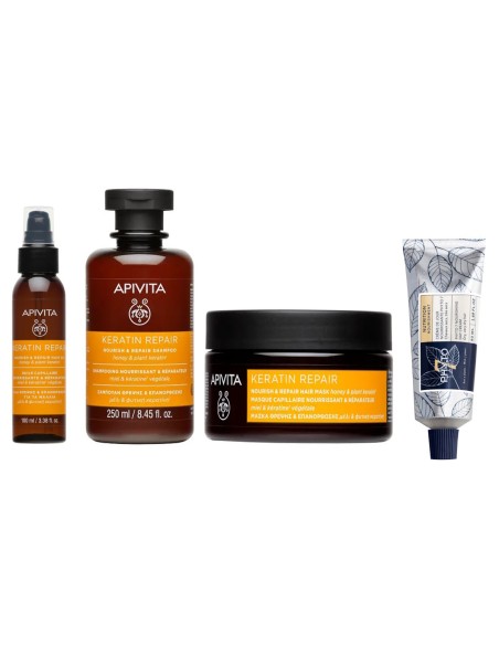 Apivita Keratinsko ulje + Šampon za suhu i oštećenu kosu s keratinom + Maska s keratinom +  Phyto 7 krema
