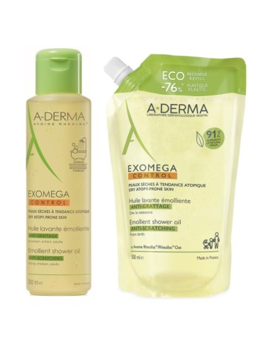 A-derma Exomega Control Emolijentno ulje za tuširanje + Refill Promo pakiranje