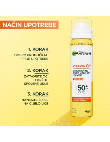 Garnier UV sprej s Vitaminom C* za blistavu kožu SPF50+ Garnier UV sprej s Vitaminom C* za blistavu kožu SPF50+