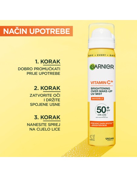 Garnier UV sprej s Vitaminom C* za blistavu kožu SPF50+ Garnier UV sprej s Vitaminom C* za blistavu kožu SPF50+