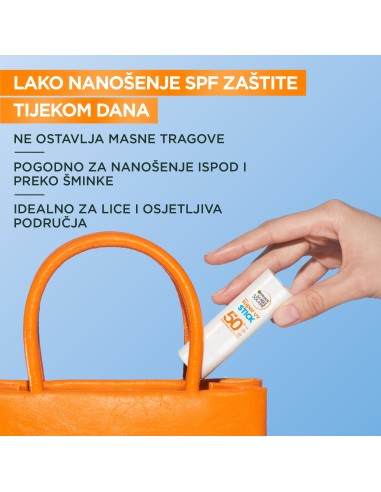 Garnier Ambre Solaire Super UV nevidljivi stik za lice za zaštitu od sunca SPF50+ Garnier Ambre Solaire Super UV nevidljivi stik za lice za zaštitu od sunca SPF50+
