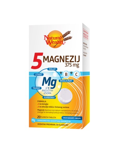 Natural Wealth 5 Magnezij 375 mg + B + C šumeće tablete