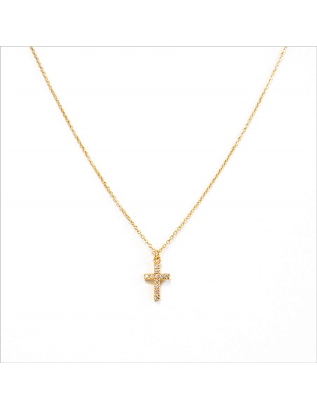 Farma Bijoux Hipoalergena Ogrlica Gold Plated Cross with Crystals 1GX01