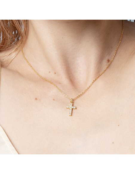 Farma Bijoux Hipoalergena Ogrlica Gold Plated Cross with Crystals 1GX01