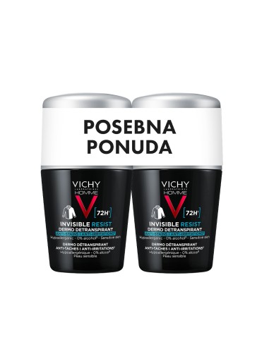 Vichy Homme Invisible resist 72h* Dermo detranspirant protiv mrlja i nadraženosti 1+1 Promo pakiranje