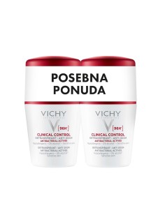 Vichy Deodorant Clinical Control Roll-on dezodorans protiv neugodnih mirisa do 96h Duo Promo pakiranje