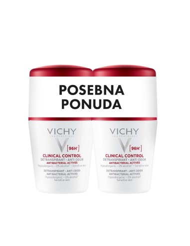 Vichy Deodorant Clinical Control Roll-on dezodorans protiv neugodnih mirisa do 96h Duo Promo pakiranje