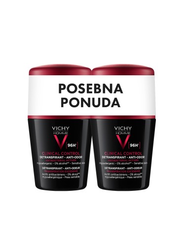 Vichy Homme Deodorant Clinical Control Roll-on dezodorans protiv neugodnih mirisa do 96h Duo Promo pakiranje