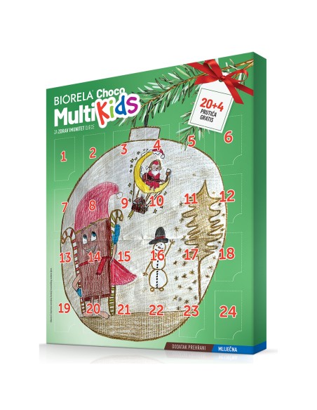 Biorela Choco Multi Kids čokoladice adventski kalendar 20+4 čokoladice gratis