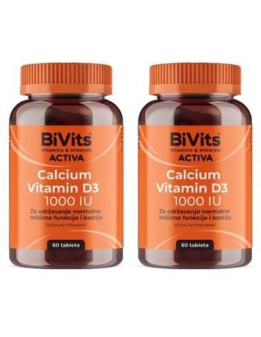Abela BiVits Activa Calcium Vitamin D3 1000 IU tablete 1+1 Promo pakiranje, dodatak prehrani