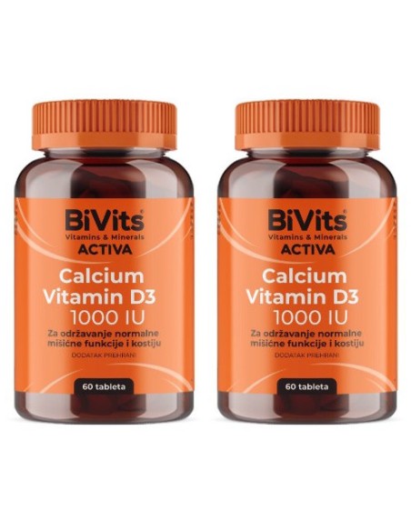 Abela BiVits Activa Calcium Vitamin D3 1000 IU tablete 1+1 Promo pakiranje, dodatak prehrani